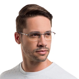 EYE'M Half Rim Rectangle Eyeglasses in Silver – Model Photo 2