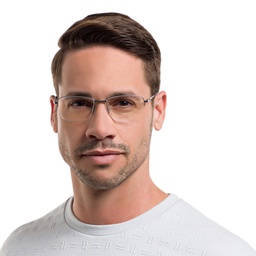 EYE'M Half Rim Rectangle Eyeglasses in Silver – Model Photo 5