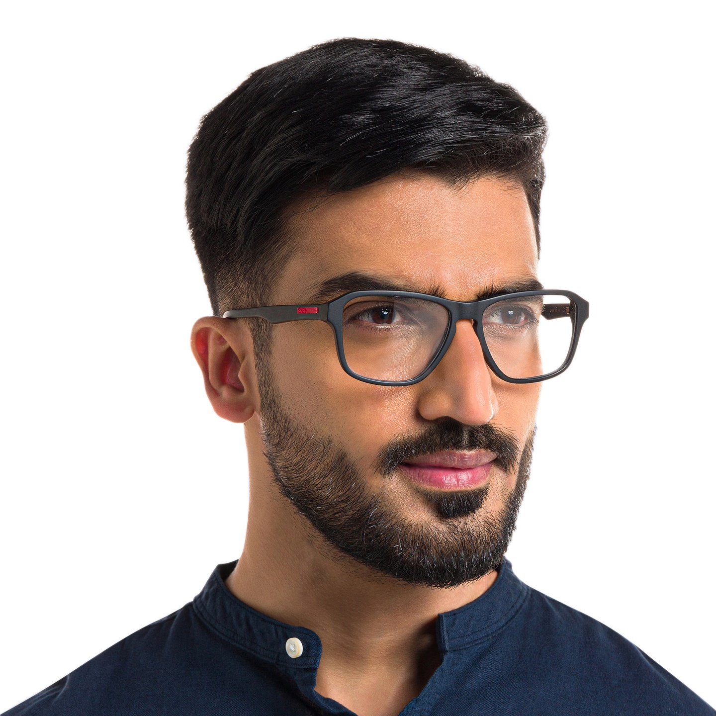 EYE'M Wide Rectangle Eyeglasses in Black – Model Photo 5