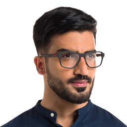 EYE'M Wide Rectangle Eyeglasses in Black – Model Photo 6