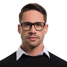 EYE'M Wide Rectangle Eyeglasses in Shiny Black – Model Photo 2