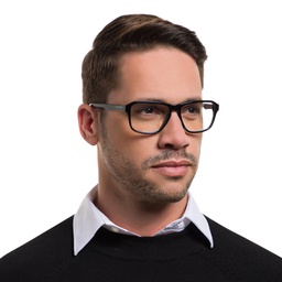 EYE'M Wide Rectangle Eyeglasses in Shiny Black – Model Photo 5