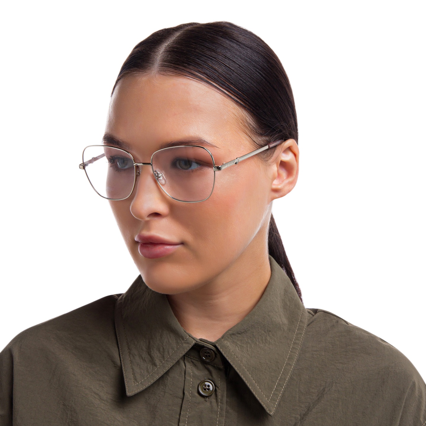 Shop EYE'M Wide Square Eyeglasses in Silver online.
