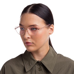 EYE'M Wide Cat Eye Eyeglasses in Rose Gold – Model Photo 6