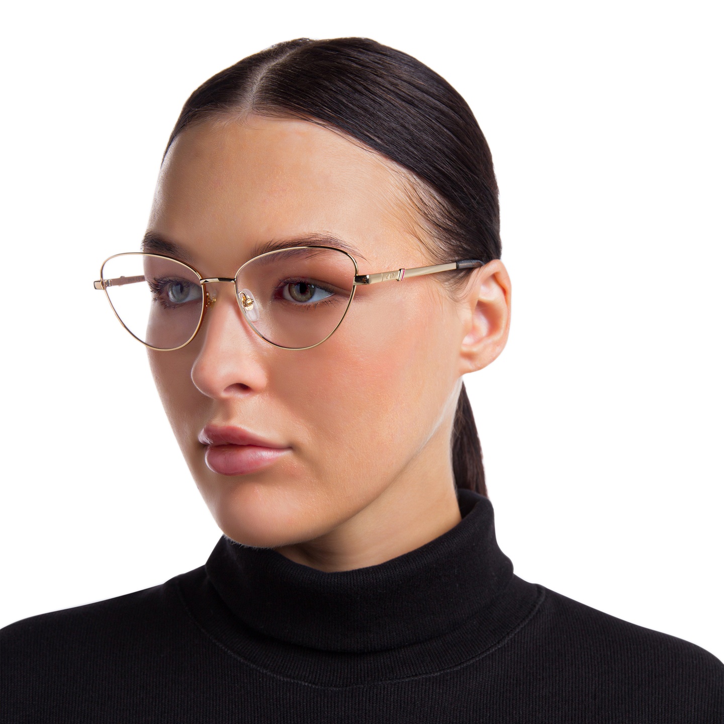EYE'M Wide Cat Eye Eyeglasses in Gold – Model Photo 5