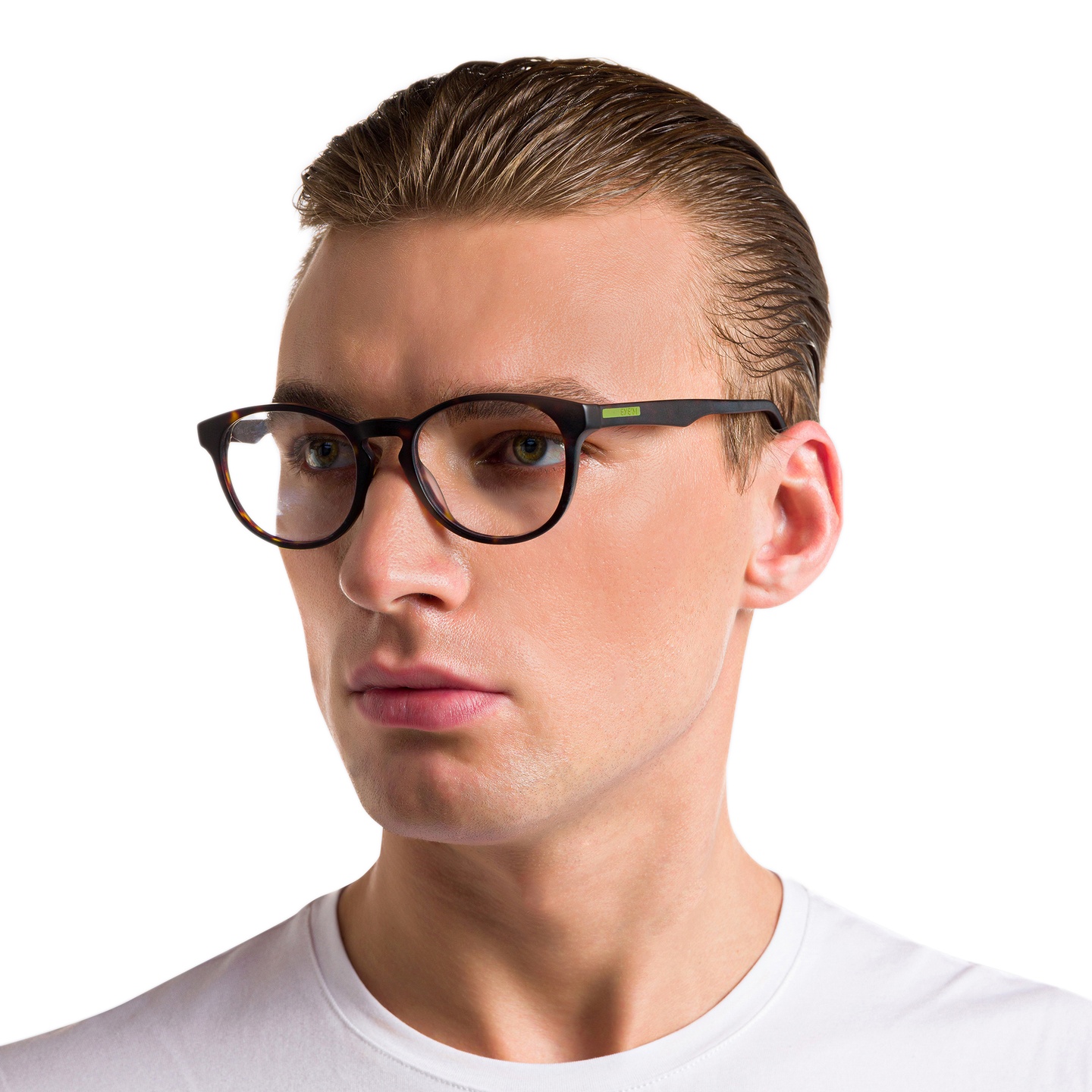 EYE'M Round Eyeglasses in Havana – Model Photo 4