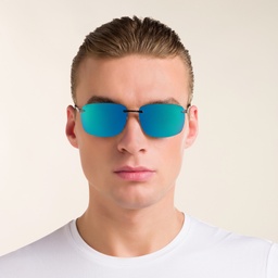 Shop EYE'M Rimless Rectangle Sunglasses in Black online.