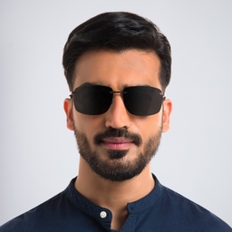 Shop EYE'M Rimless Rectangle Sunglasses in Brown online.