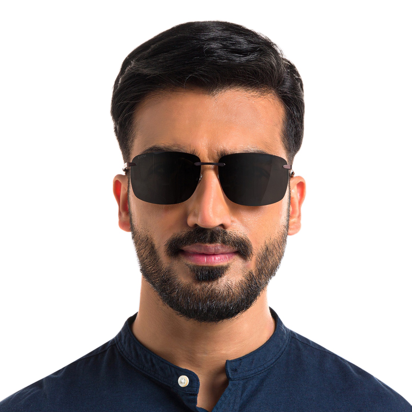 Shop EYE'M Rimless Rectangle Sunglasses in Brown online.