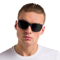 EYE'M Rectangle Sunglasses in Black – Model Photo 6
