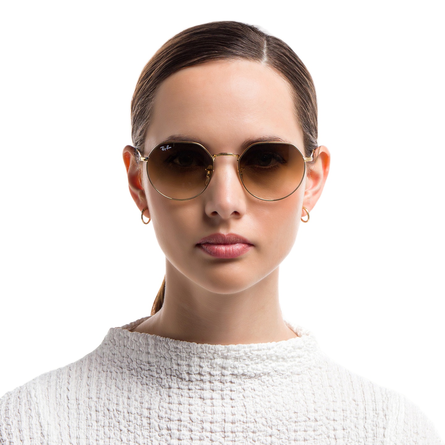 Ray-Ban Jack Unisex Irregular Sunglasses in Gold – Model Photo 1