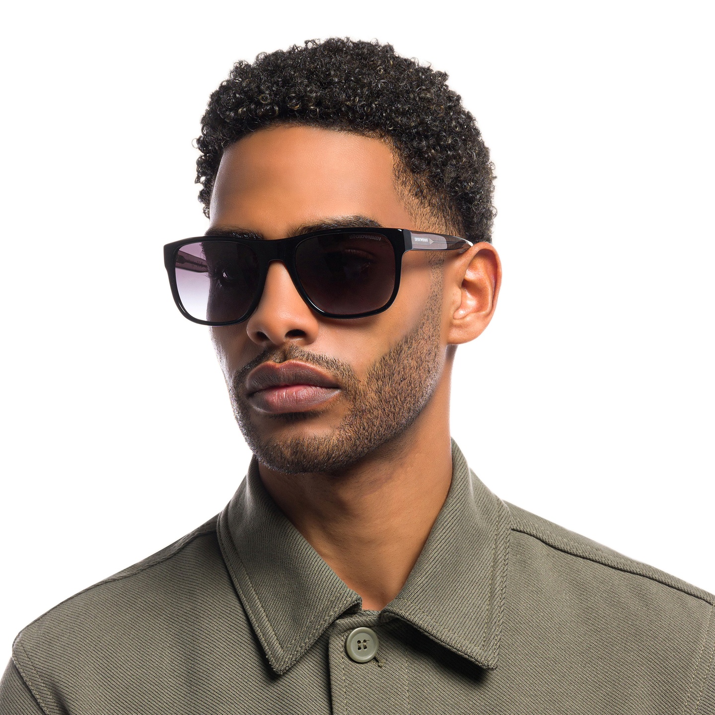 Emporio Armani Pillow Sunglasses in Black – Model Photo 5