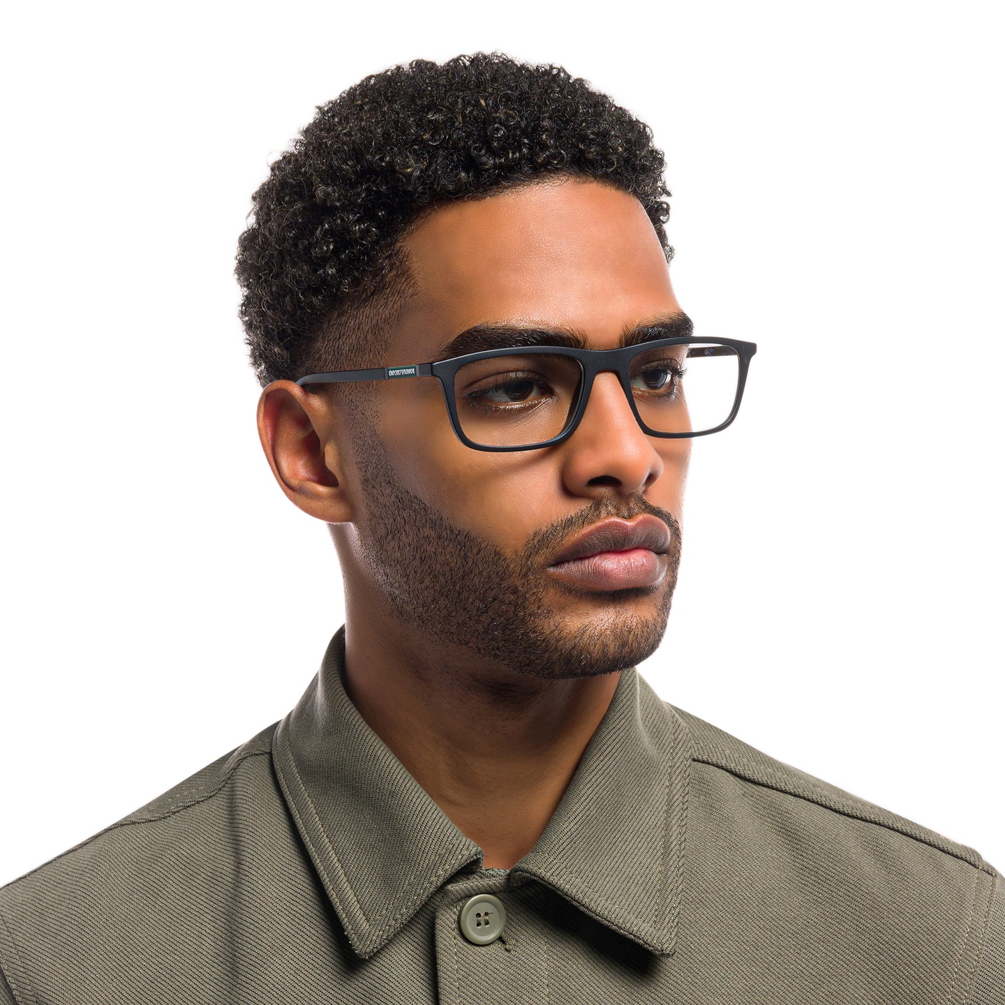 Emporio Armani Rectangle Eyeglasses in Matte Black – Model Photo 4