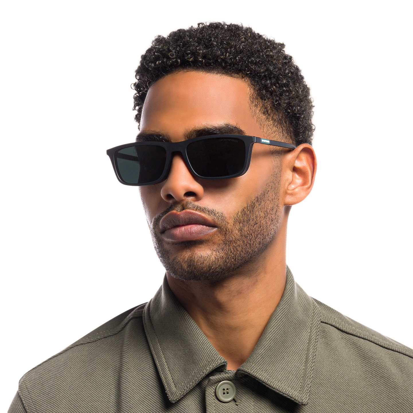 Emporio Armani Rectangle Eyeglasses in Matte Black – Model Photo 5