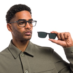 Emporio Armani Rectangle Eyeglasses in Matte Black – Model Photo 8