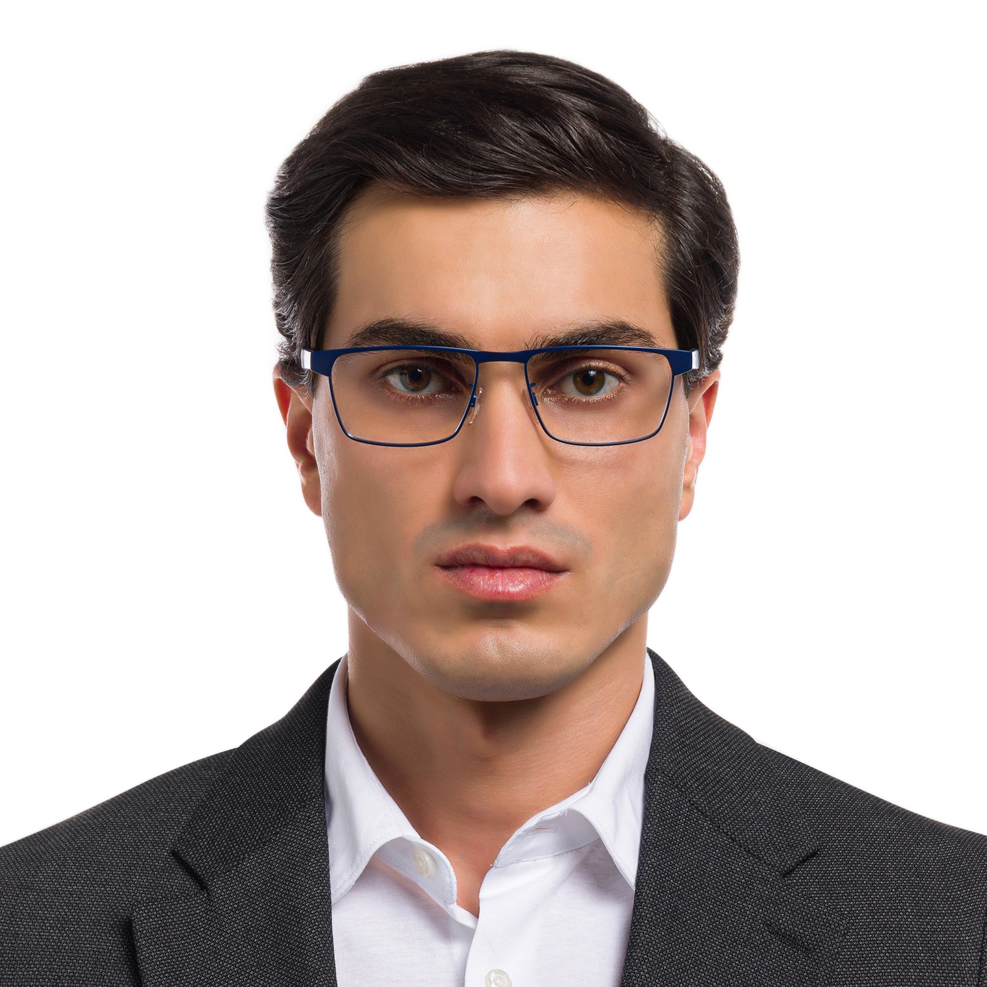 Shop Emporio Armani Wide Pillow Eyeglasses in Matte Blue online.