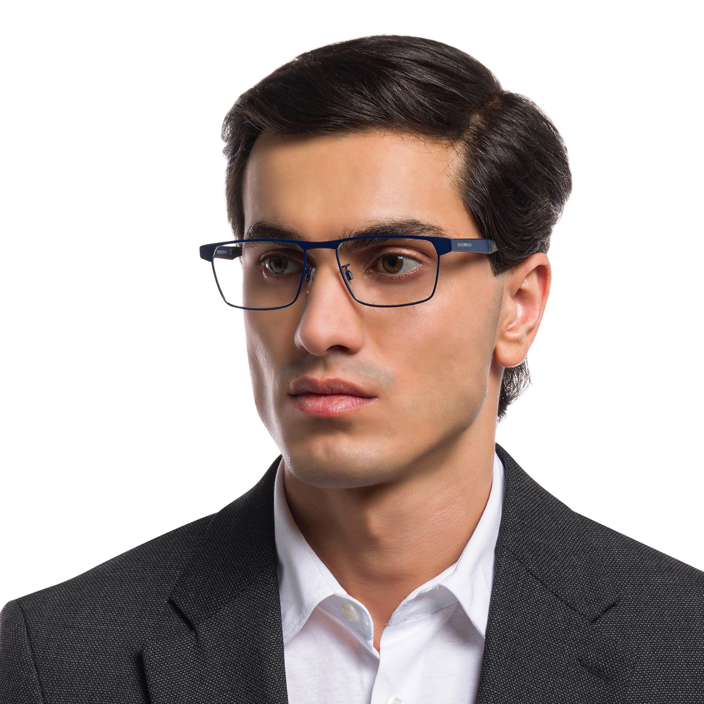 Shop Emporio Armani Wide Pillow Eyeglasses in Matte Blue online.