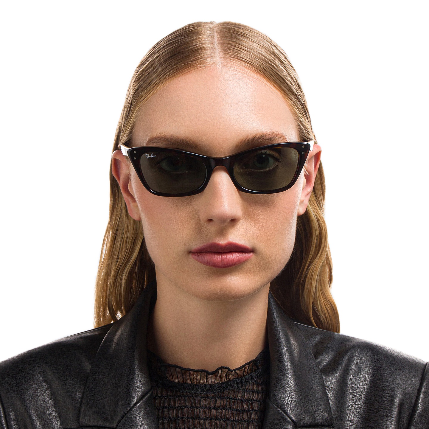Ray-Ban Lady Burbank Cat-Eye Sunglasses in Black – Model Photo 1