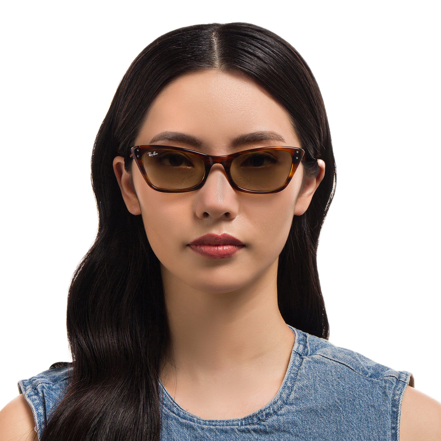 Ray-Ban Cat-Eye Sunglasses in Striped Havana – Model Photo 1