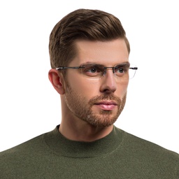 EYE'M Rimless Wide Rectangle Eyeglasses in Black – Model Photo 2