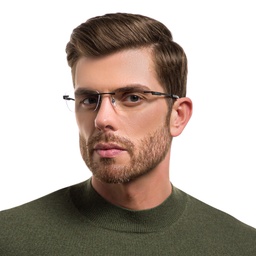 EYE'M Rimless Wide Rectangle Eyeglasses in Black – Model Photo 5