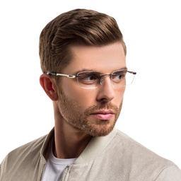 EYE'M Rimless Wide Rectangle Eyeglasses in Grey – Model Photo 2