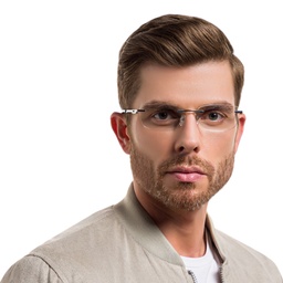 EYE'M Rimless Wide Rectangle Eyeglasses in Grey – Model Photo 5