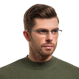 Shop EYE'M Rimless Wide Rectangle Eyeglasses in Gunmetal online.