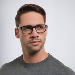 EYE'M Wide Rectangle Eyeglasses in Black – Model Photo 2