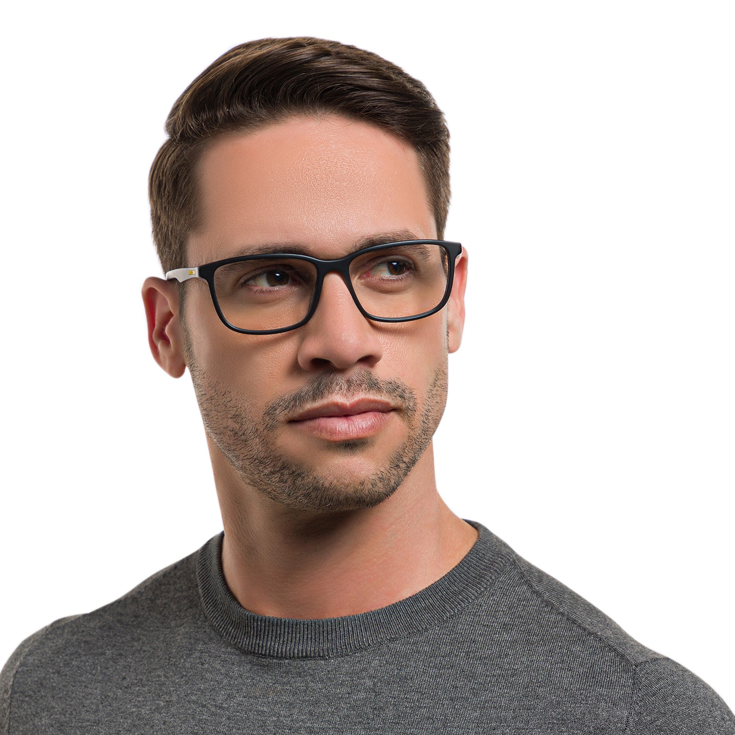 EYE'M Wide Rectangle Eyeglasses in Black – Model Photo 4