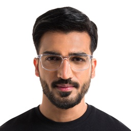 EYE'M Wide Rectangle Eyeglasses in Clear – Model Photo 5
