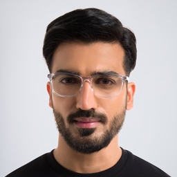 EYE'M Wide Rectangle Eyeglasses in Transparent – Model Photo 2