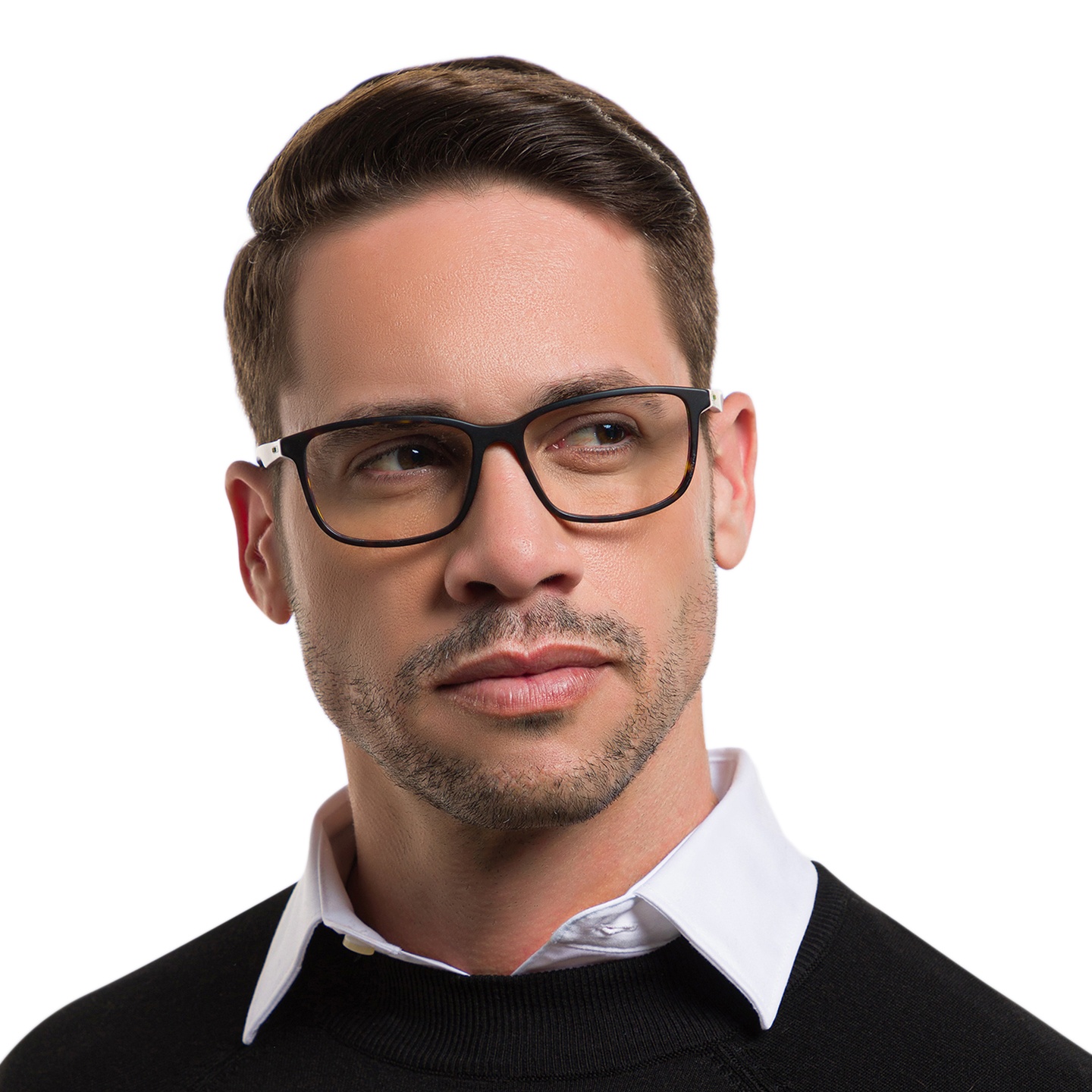 EYE'M Wide Rectangle Eyeglasses in Havana – Model Photo 1