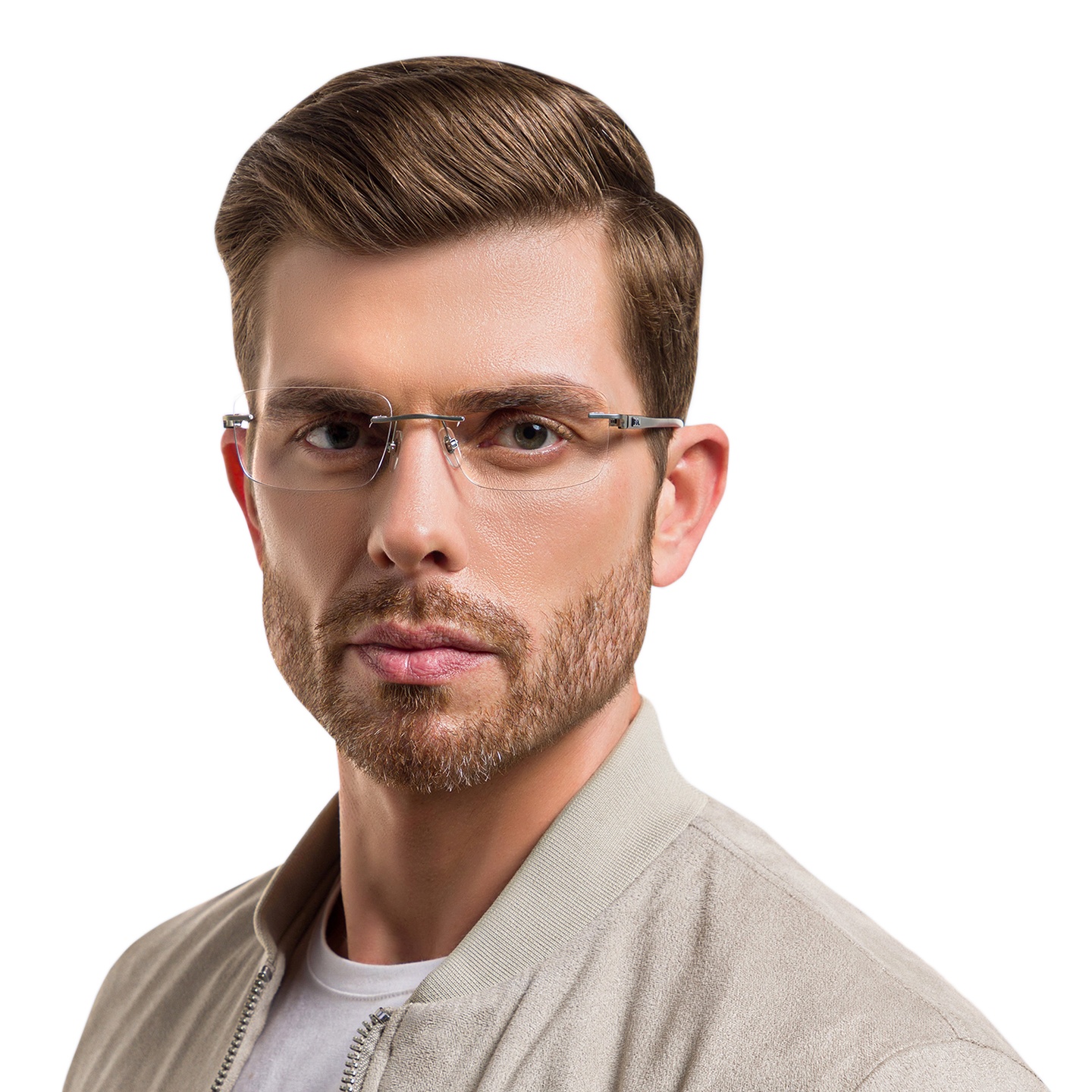 Shop EYE'M Rimless Wide Rectangle Eyeglasses in Gold online.