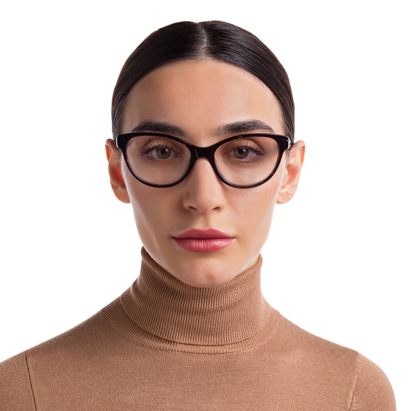 EYE'M Cat Eye Eyeglasses in Brown – Model Photo 4