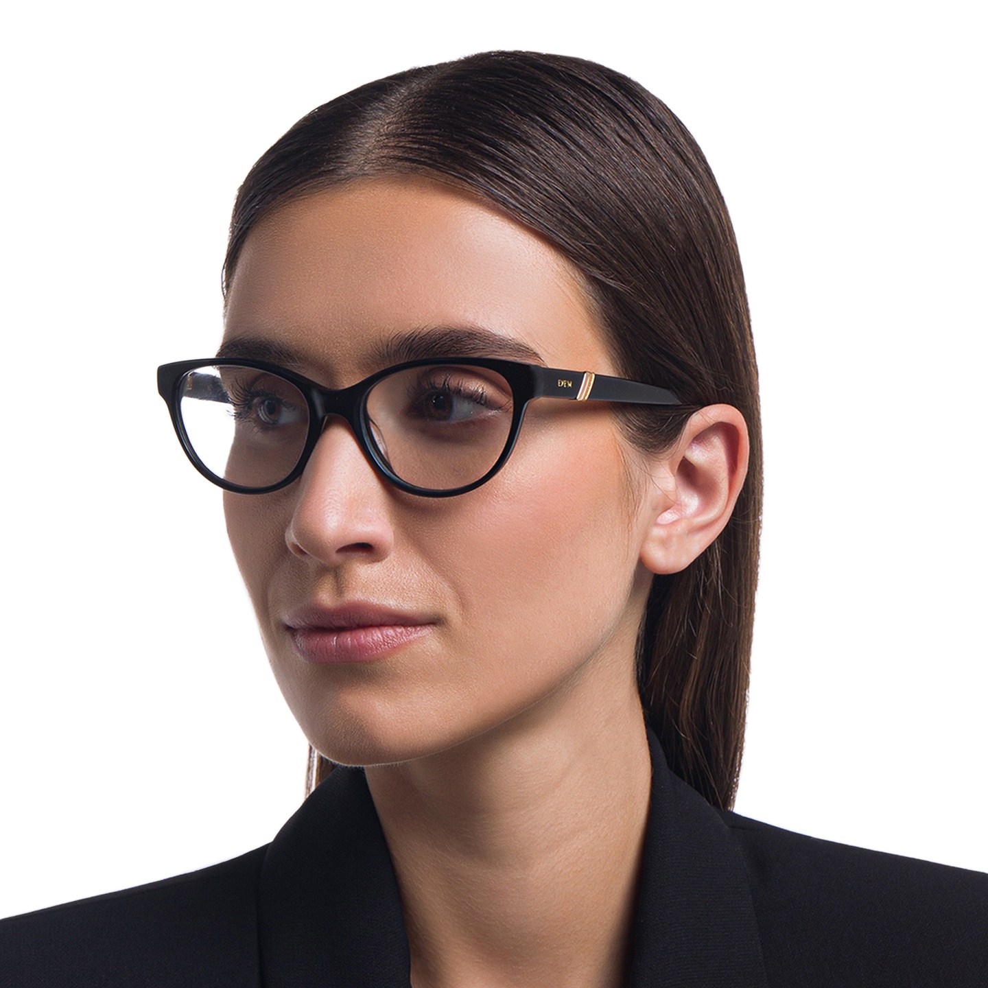 EYE'M Cat Eye Eyeglasses in Black – Model Photo 4