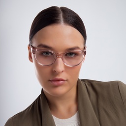 EYE'M Cat Eye Eyeglasses in Pink – Model Photo 2