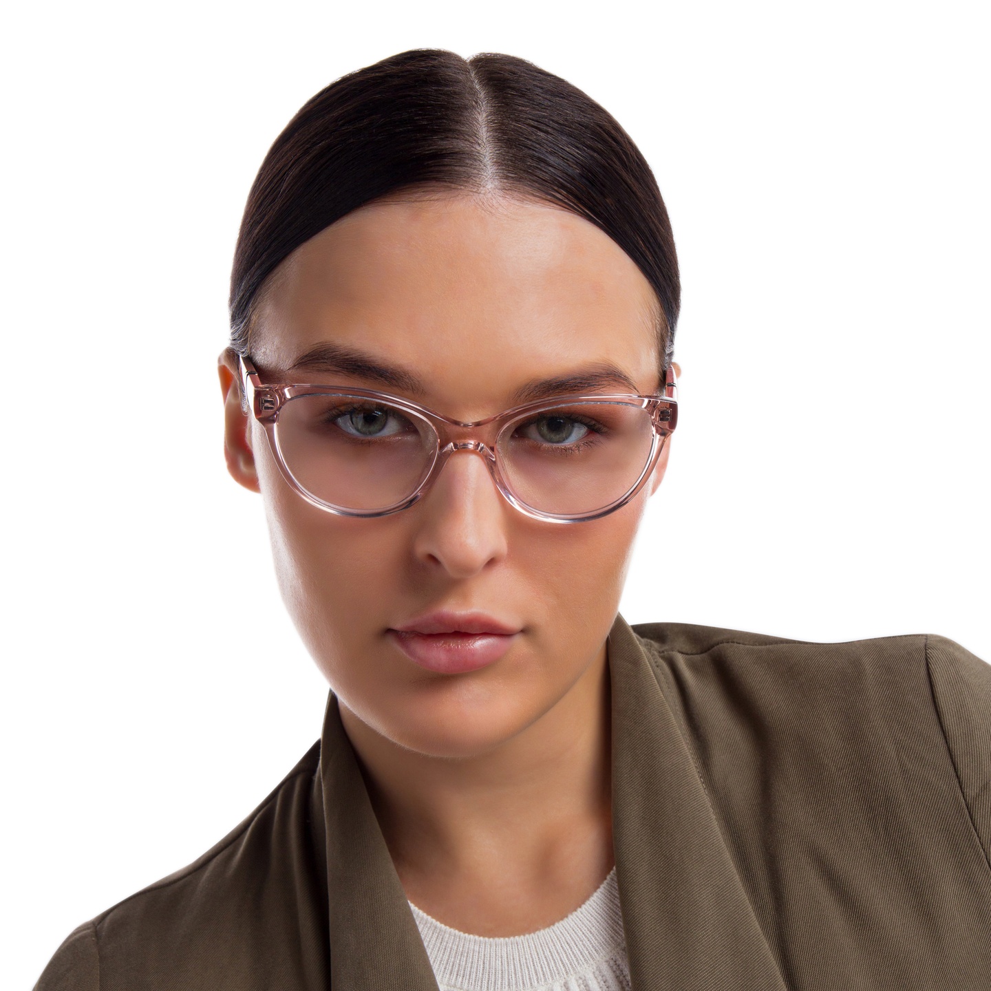 EYE'M Cat Eye Eyeglasses in Pink – Model Photo 4