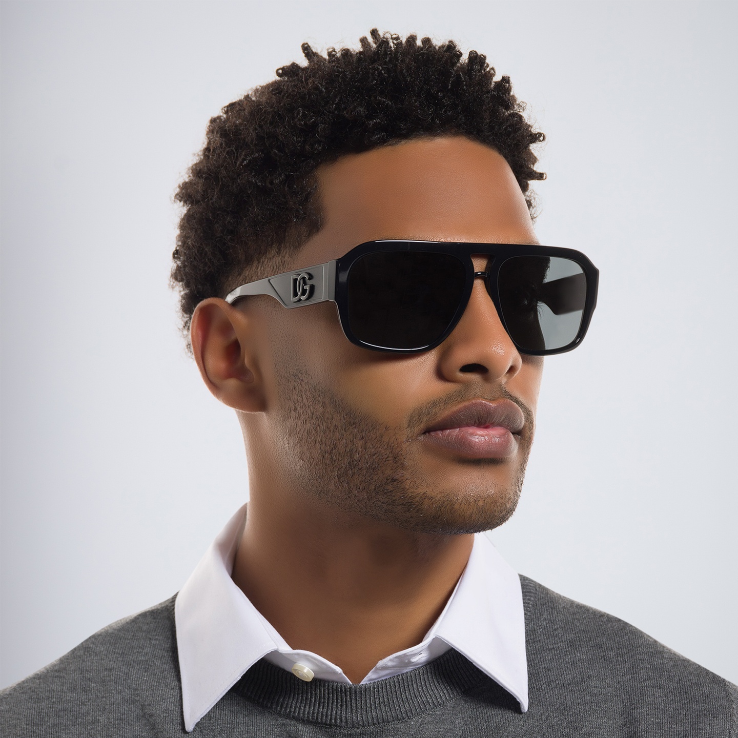 Dolce & Gabbana Pilot Sunglasses in Black – Model Photo 4