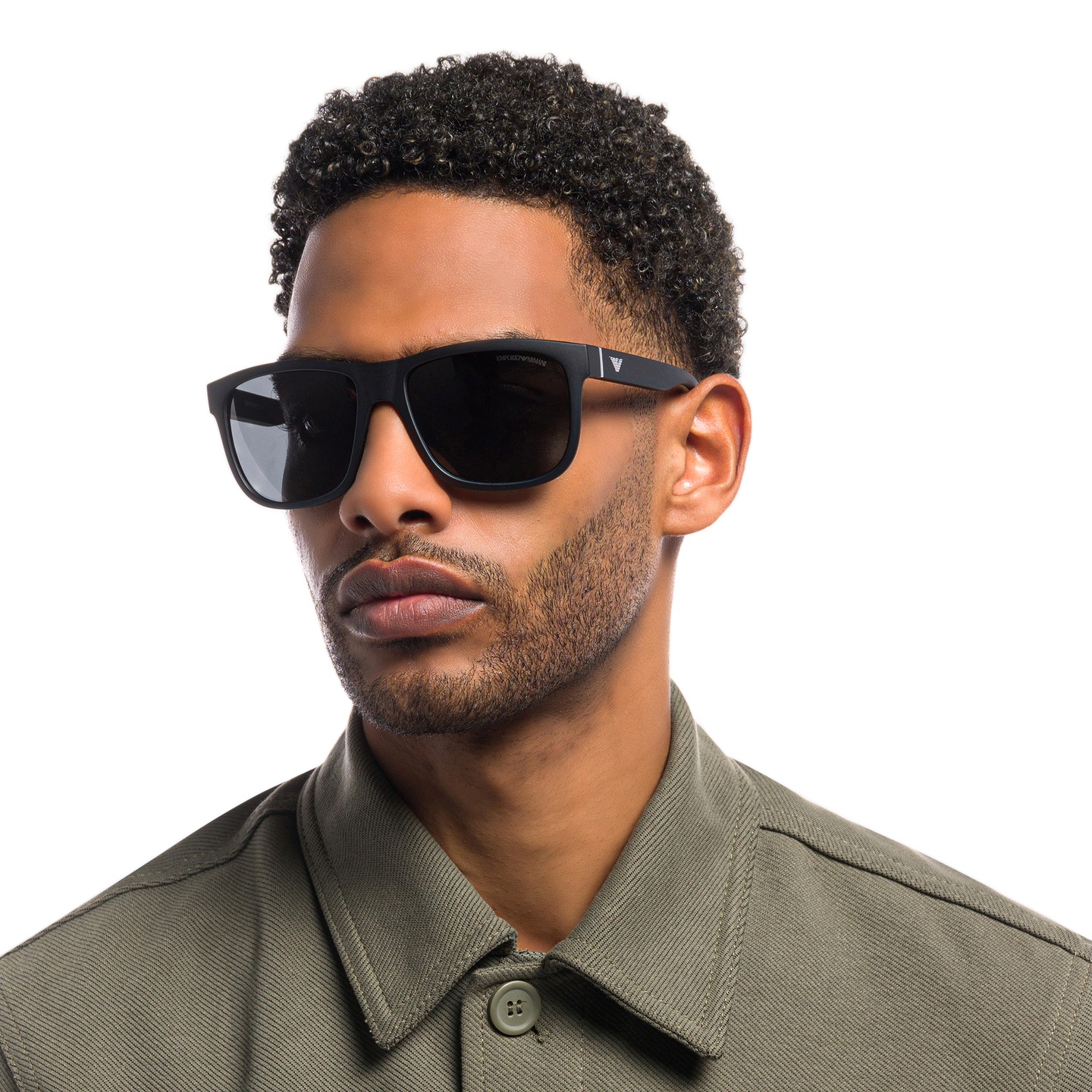 Emporio Armani Pillow Sunglasses in Matte Black – Model Photo 1