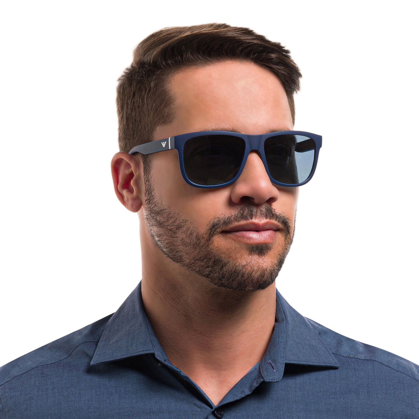 Emporio Armani Pillow Sunglasses in Matte Blue – Model Photo 1