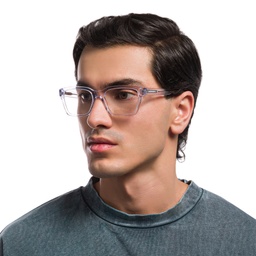 Emporio Armani Logo Print Wide Rectangle Eyeglasses in Clear – Model Photo 2