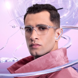 Emporio Armani Logo Print Wide Rectangle Eyeglasses in Clear – Model Photo 6