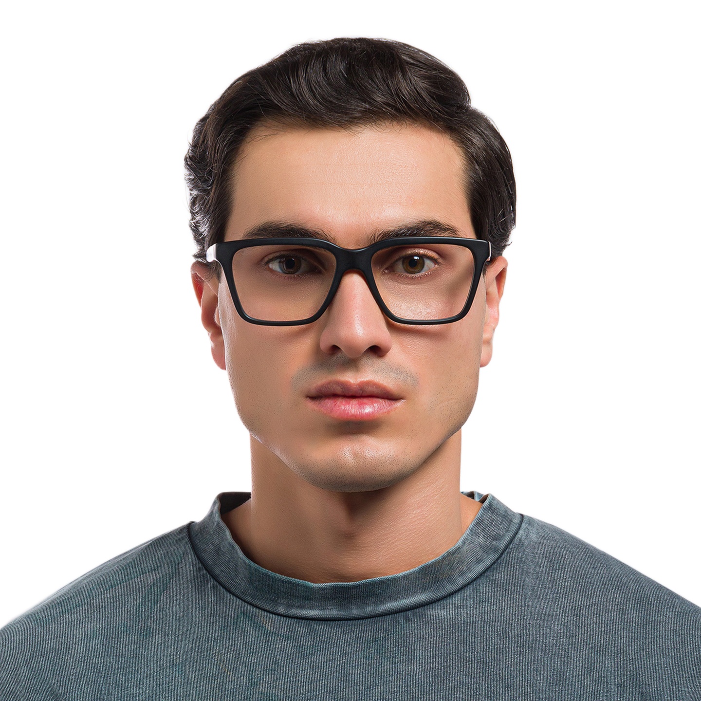 Shop Emporio Armani Eagle Logo Wide Rectangle Eyeglasses in Matte Black online.