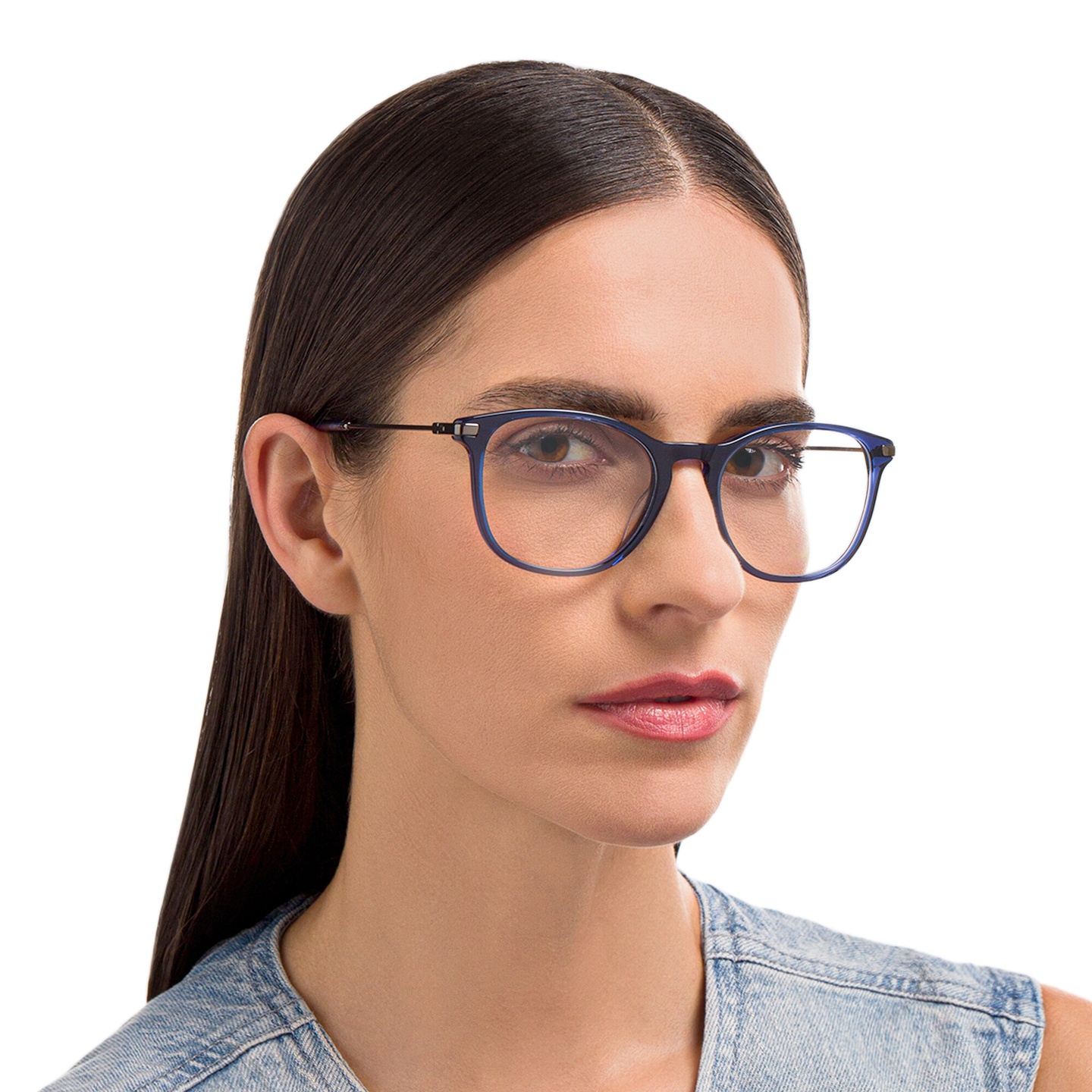 EYE'M Round Eyeglasses in Blue – Model Photo 1