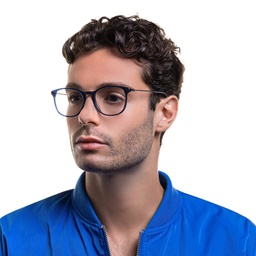 EYE'M Round Eyeglasses in Blue – Model Photo 7