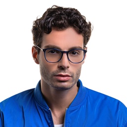 EYE'M Round Eyeglasses in Blue – Model Photo 8