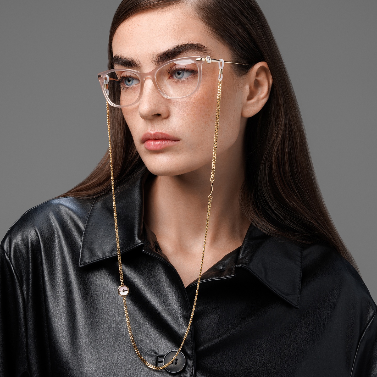EYE'M Cat-Eye Eyeglasses in Nude – Model Photo 1