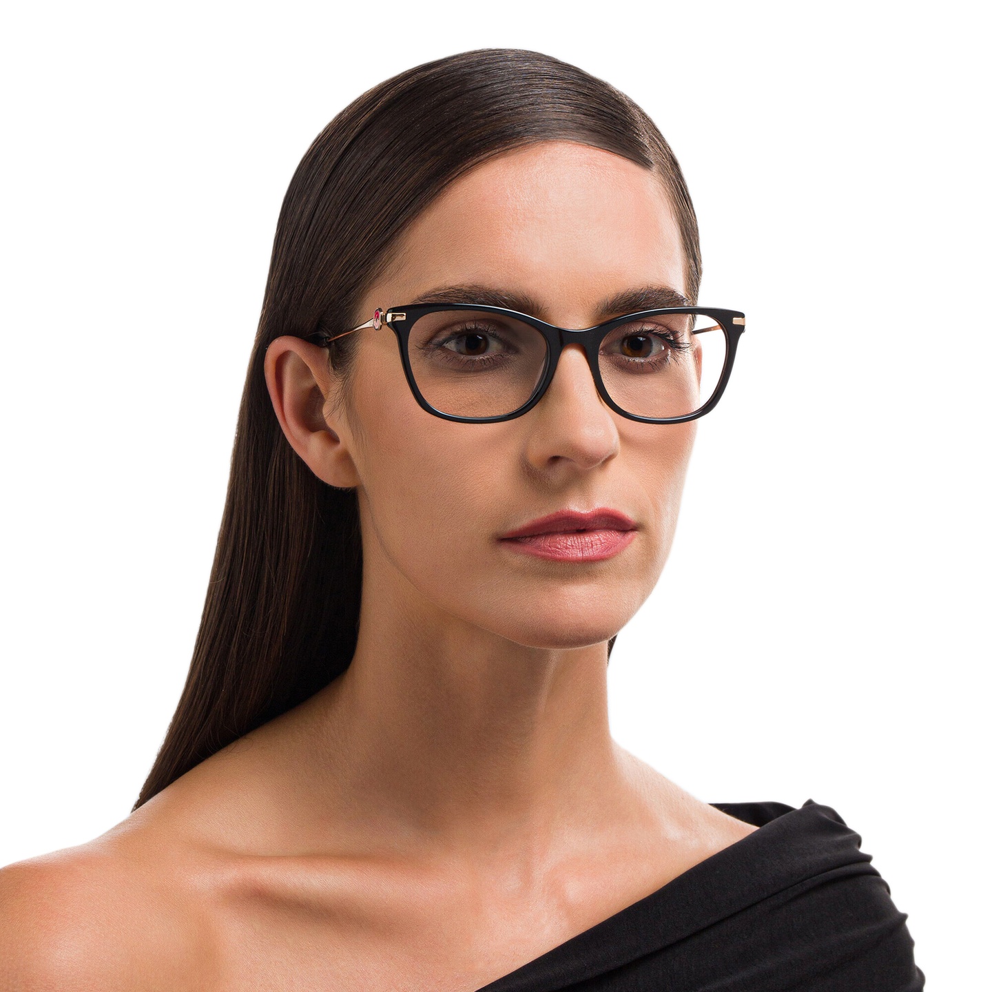 EYE'M Cat-Eye Eyeglasses in Black Gold – Model Photo 1