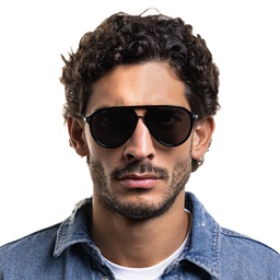 EYE'M Aviator Sunglasses in Black & Silver – Model Photo 2